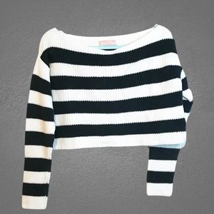 Urban Outfitters White Striped Crop Knit Sweater